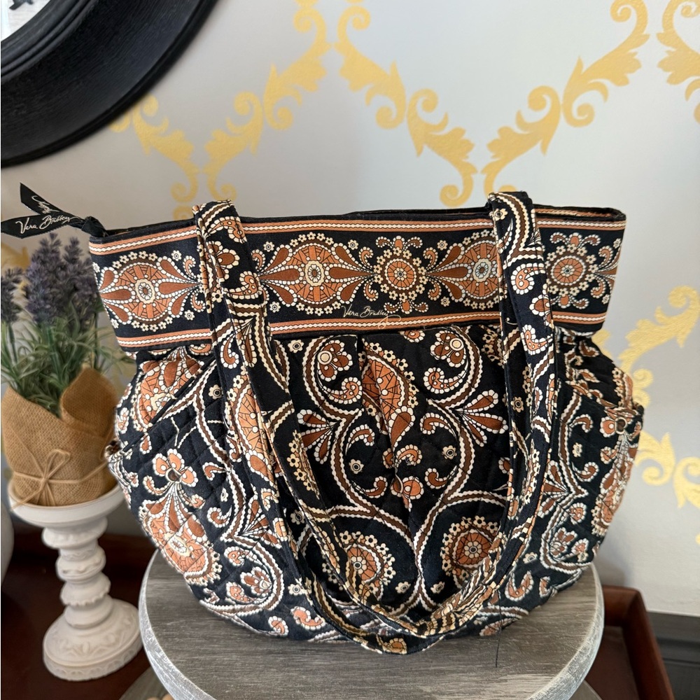 Vera Bradley Black and Orange Tote with Elegant Pattern